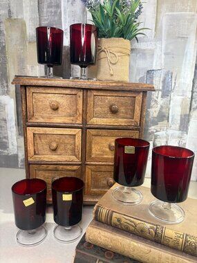 Luminarc Arcoroc Cavalier Ruby Red Small Wine Juice Glasses Vintage 4.5" Set of